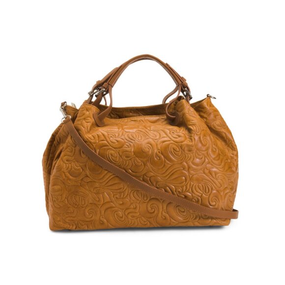 ISADORA Tan Made In Italy Leather Tooled Tote